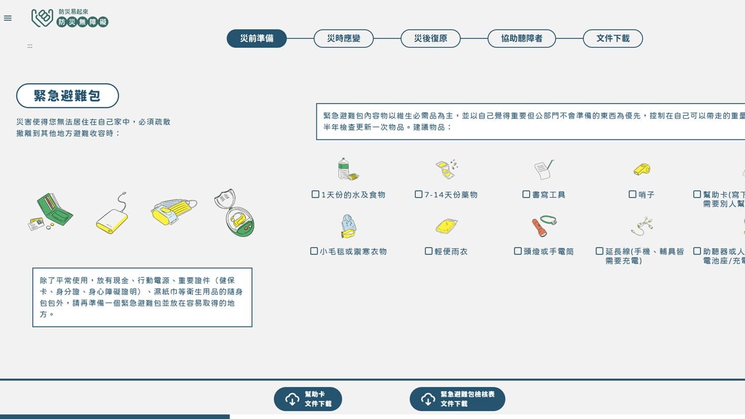 LightBox-彙整各類身心障礙者的緊急避難包物品，讓您防災準備不煩惱